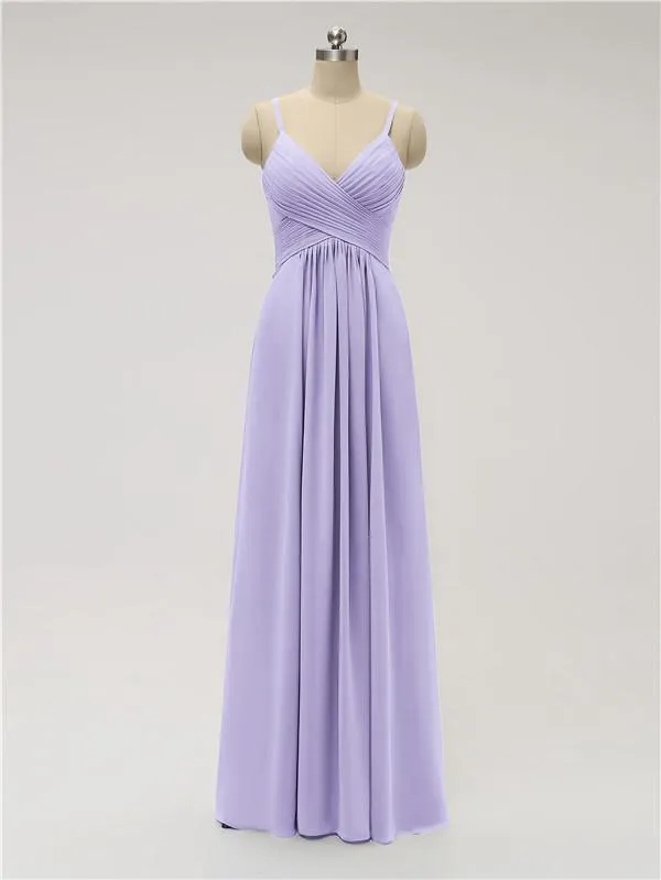 A-line Spaghetti Strap Chiffon Floor Length Bridesmaid Dresses