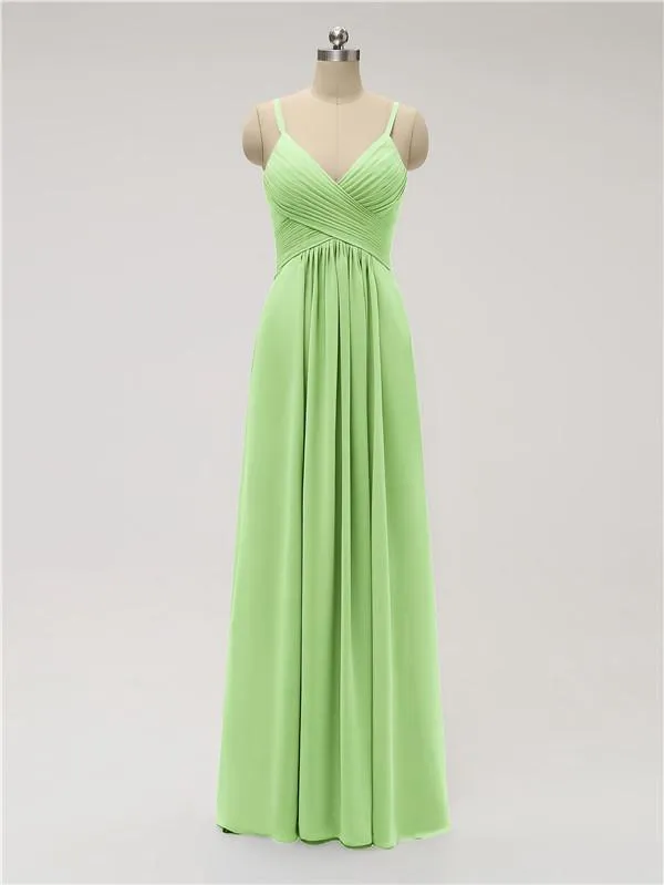 A-line Spaghetti Strap Chiffon Floor Length Bridesmaid Dresses