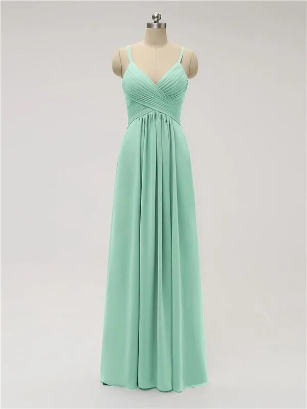 A-line Spaghetti Strap Chiffon Floor Length Bridesmaid Dresses