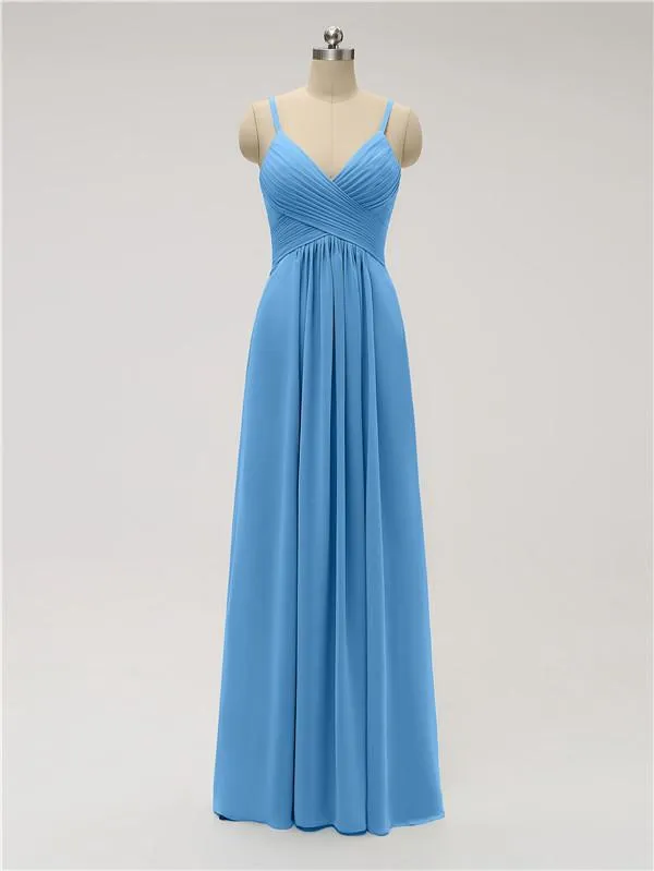 A-line Spaghetti Strap Chiffon Floor Length Bridesmaid Dresses