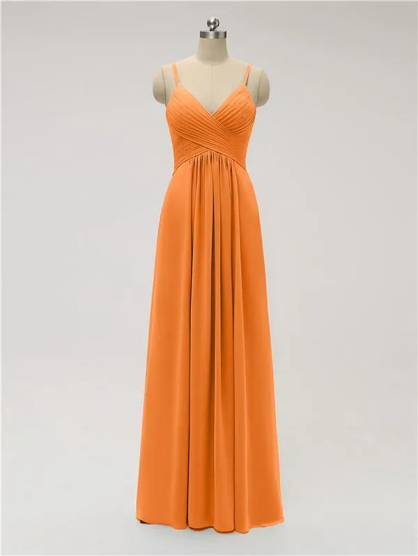 A-line Spaghetti Strap Chiffon Floor Length Bridesmaid Dresses
