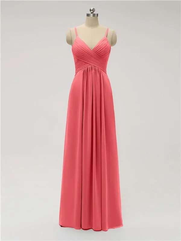 A-line Spaghetti Strap Chiffon Floor Length Bridesmaid Dresses