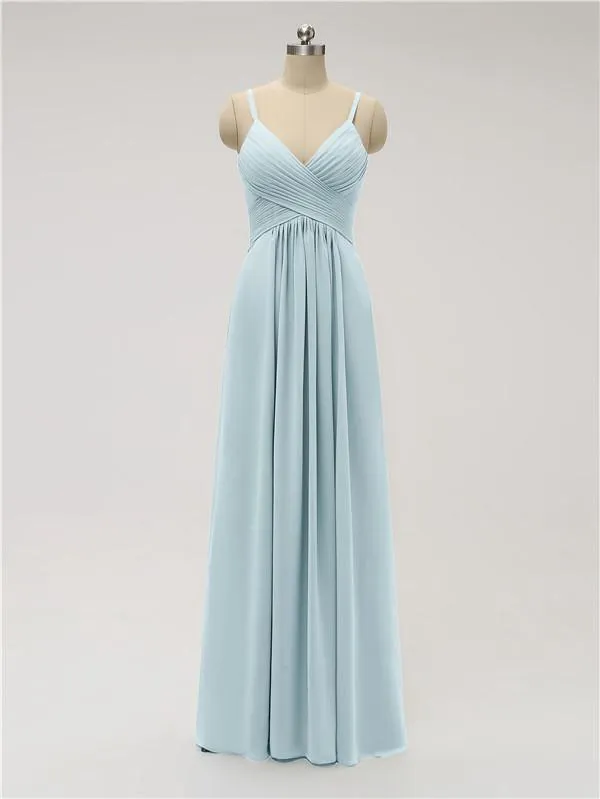 A-line Spaghetti Strap Chiffon Floor Length Bridesmaid Dresses