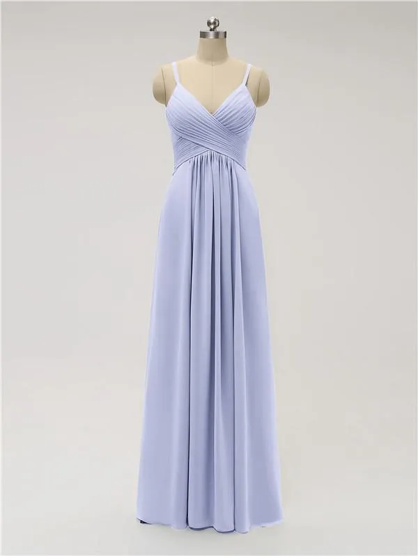 A-line Spaghetti Strap Chiffon Floor Length Bridesmaid Dresses