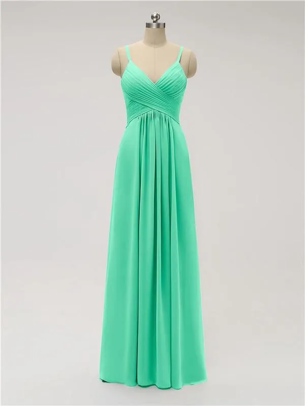 A-line Spaghetti Strap Chiffon Floor Length Bridesmaid Dresses