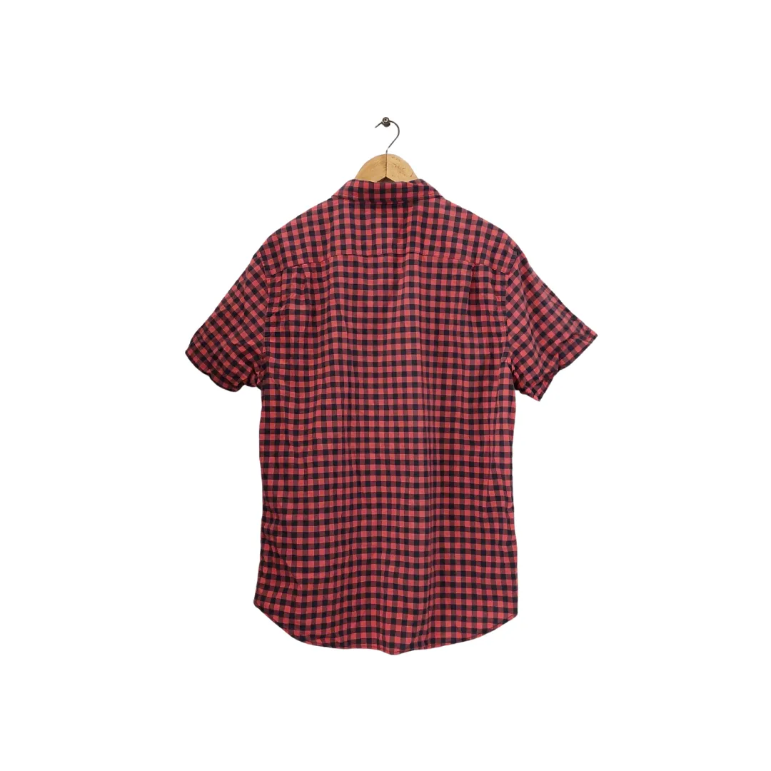Aeropostale Men's Pink & Black Checked Short-sleeved Collared Shirt | Gently Used |