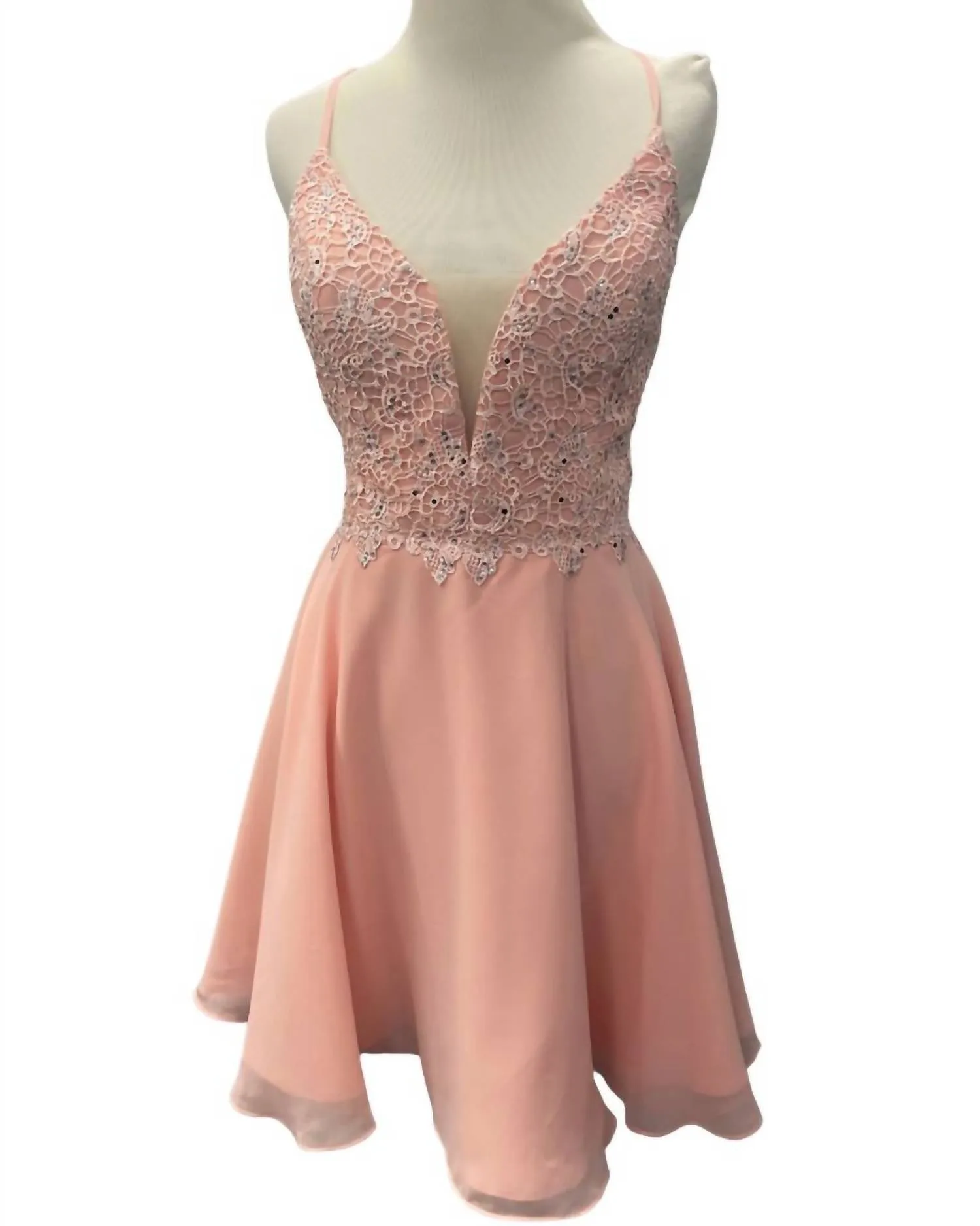 Alyce Paris - Lace Chiffon A-Line Mini Dress