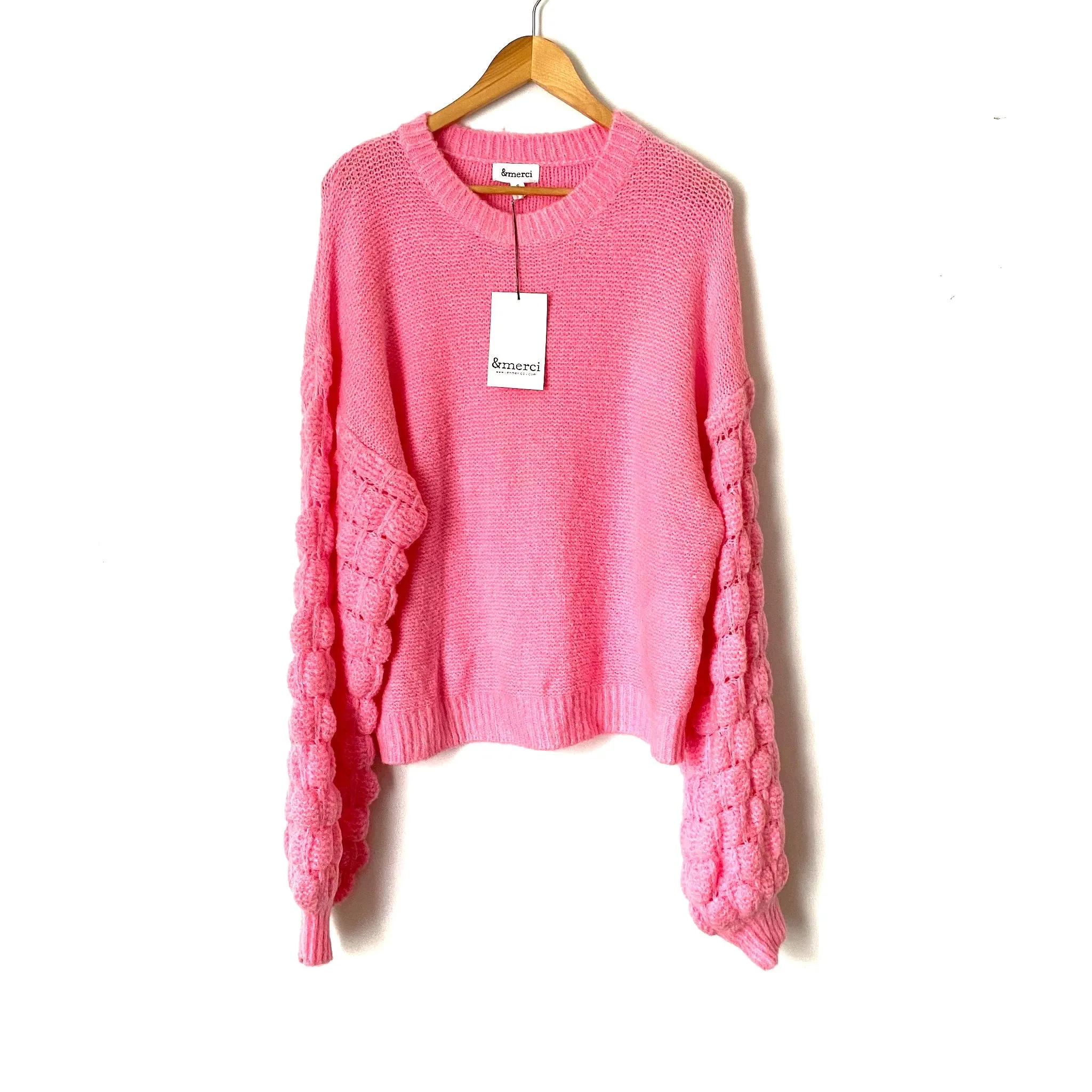 &Merci Pink Sleeve Detail Knit Sweater NWT- Size S