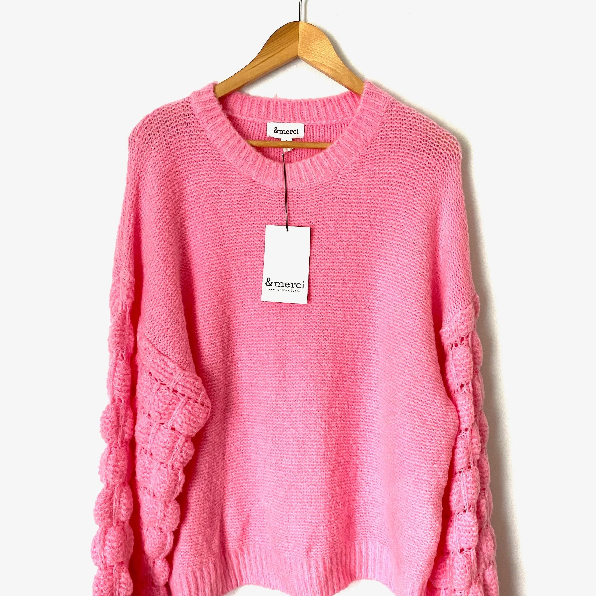 &Merci Pink Sleeve Detail Knit Sweater NWT- Size S