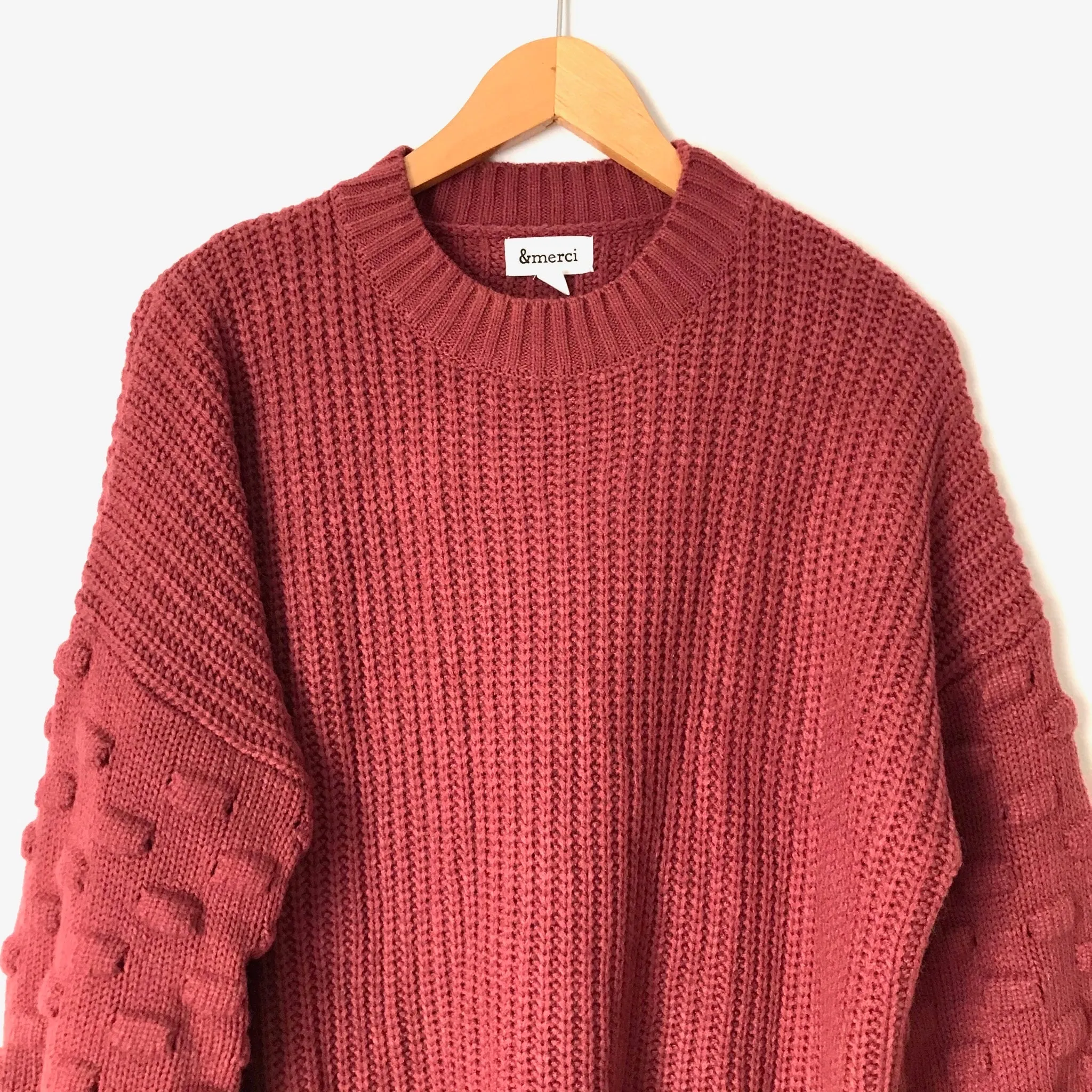 &Merci Wine Sleeve Detail Knit Sweater- Size S