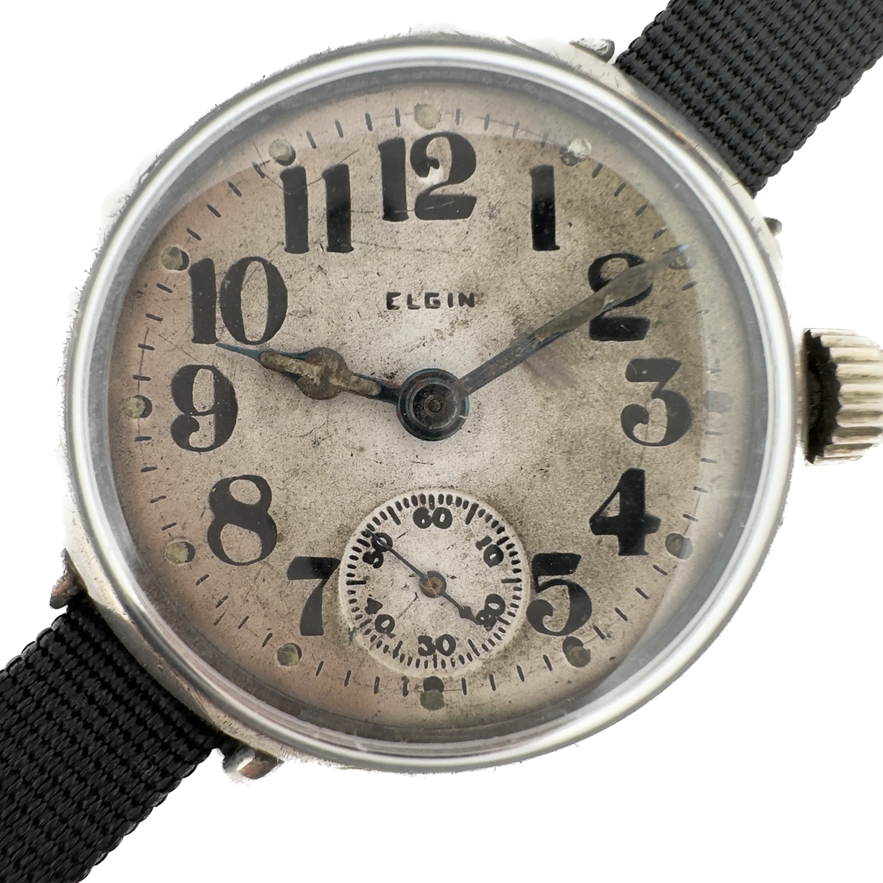 Antique 1918 Elgin WW1 Trench Offset Crown Men's Manual Wristwatch 462 Sterling
