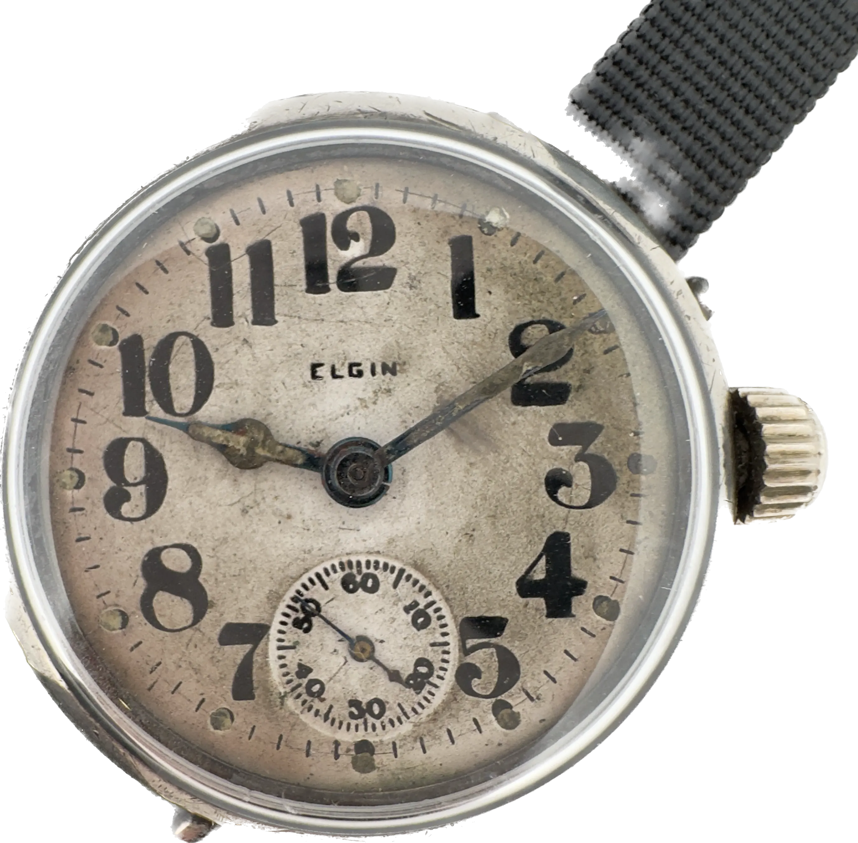 Antique 1918 Elgin WW1 Trench Offset Crown Men's Manual Wristwatch 462 Sterling