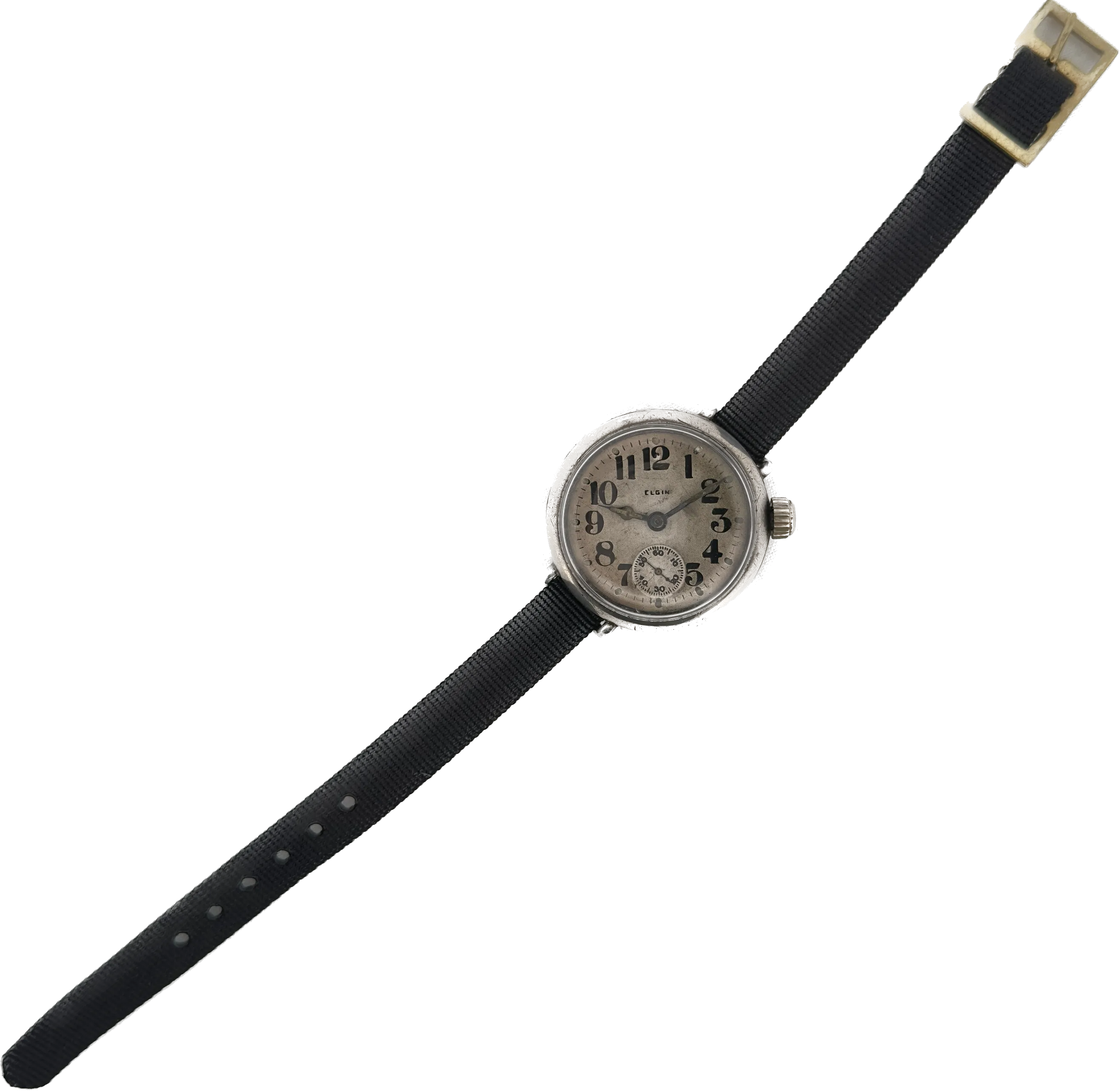 Antique 1918 Elgin WW1 Trench Offset Crown Men's Manual Wristwatch 462 Sterling