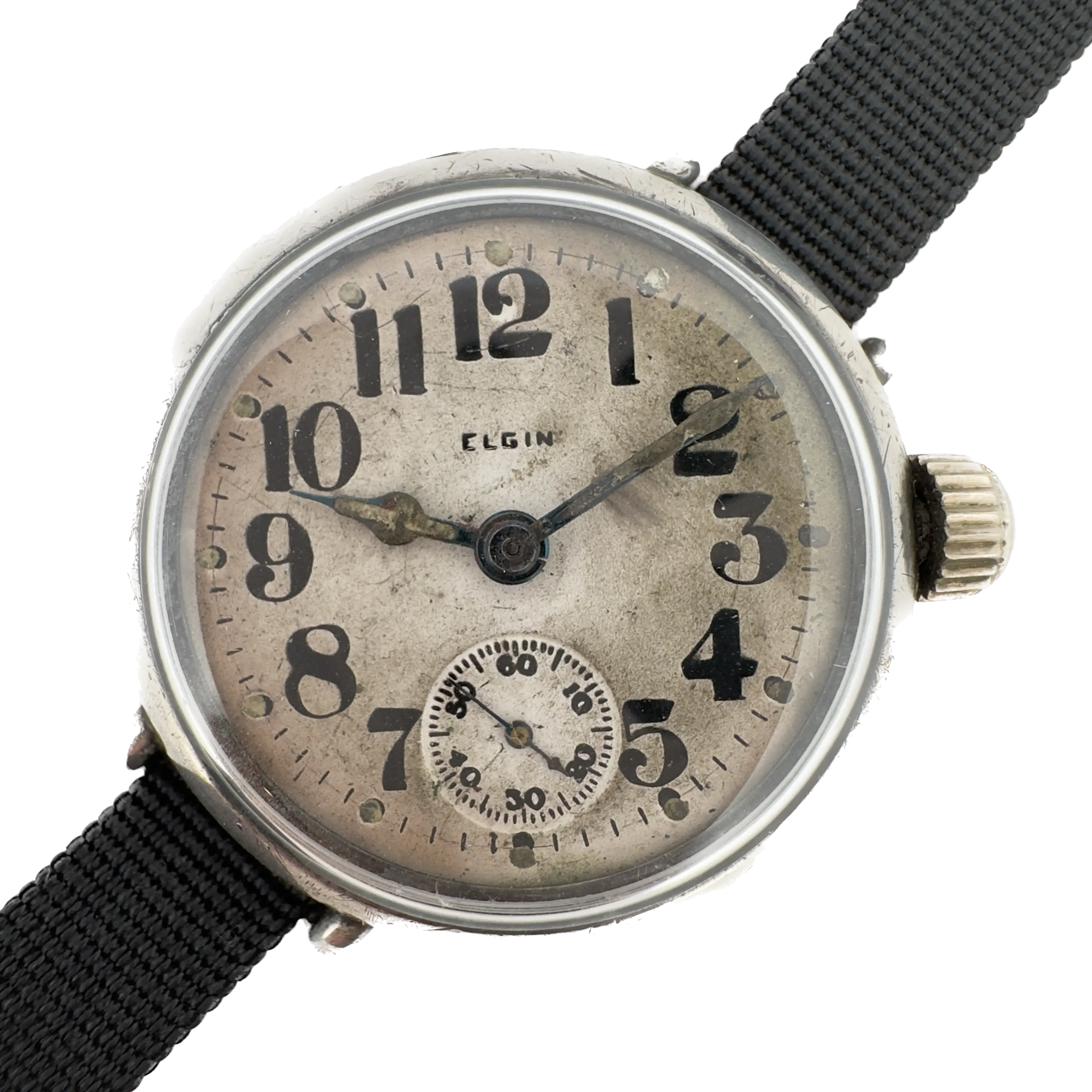 Antique 1918 Elgin WW1 Trench Offset Crown Men's Manual Wristwatch 462 Sterling