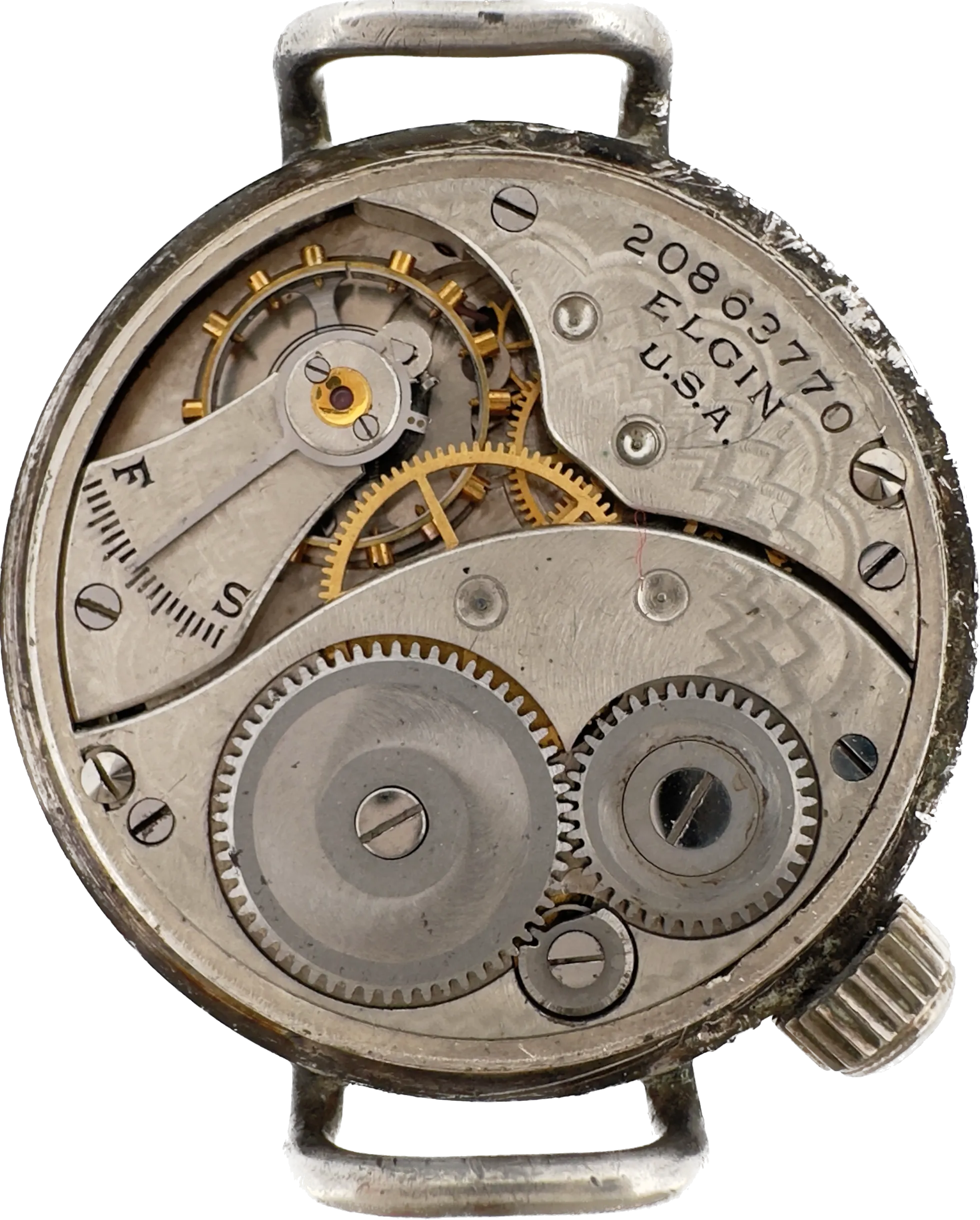 Antique 1918 Elgin WW1 Trench Offset Crown Men's Manual Wristwatch 462 Sterling
