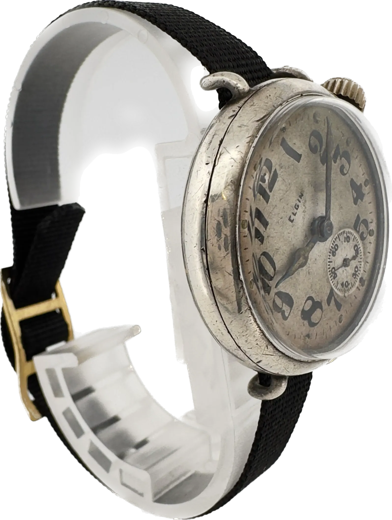 Antique 1918 Elgin WW1 Trench Offset Crown Men's Manual Wristwatch 462 Sterling