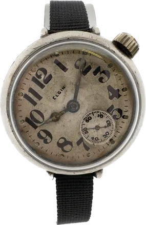 Antique 1918 Elgin WW1 Trench Offset Crown Men's Manual Wristwatch 462 Sterling