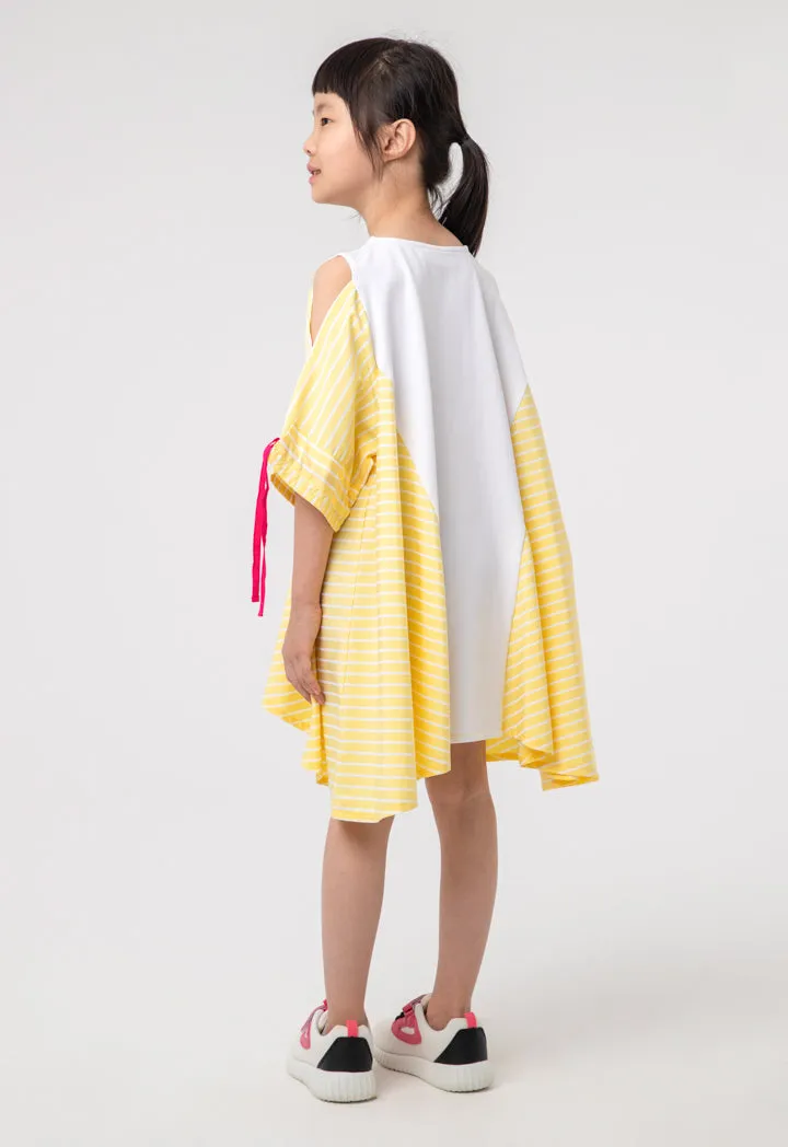 Asymmetrical Stripe Cold Shoulder Girls Dress