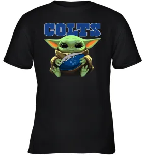 Baby Yoda Loves The Indianapolis Colts Star Wars Baby Yoda Hugs Colts NFL Youth T-Shirt