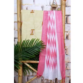 Beige Hand Embroidered Bhagalpuri Ikat Dupatta Set
