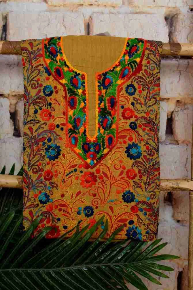 Beige Phulkari Customised Unstitched Suit