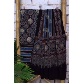 Black Ajrakh Block Print Cotton Suit with Gold Block