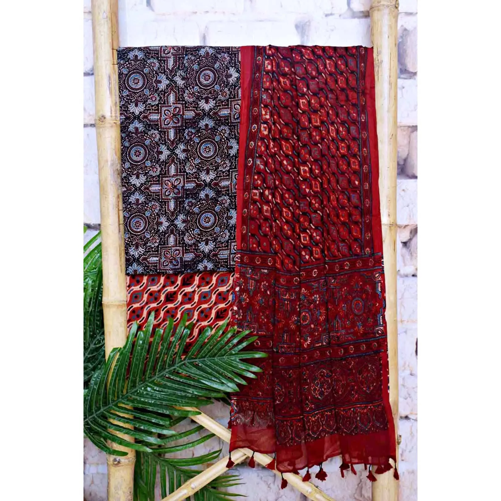 Black Ajrakh Cotton Suit with Chiffon Dupatta