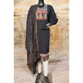 Black Patchwork Ajrakh Cotton Suit