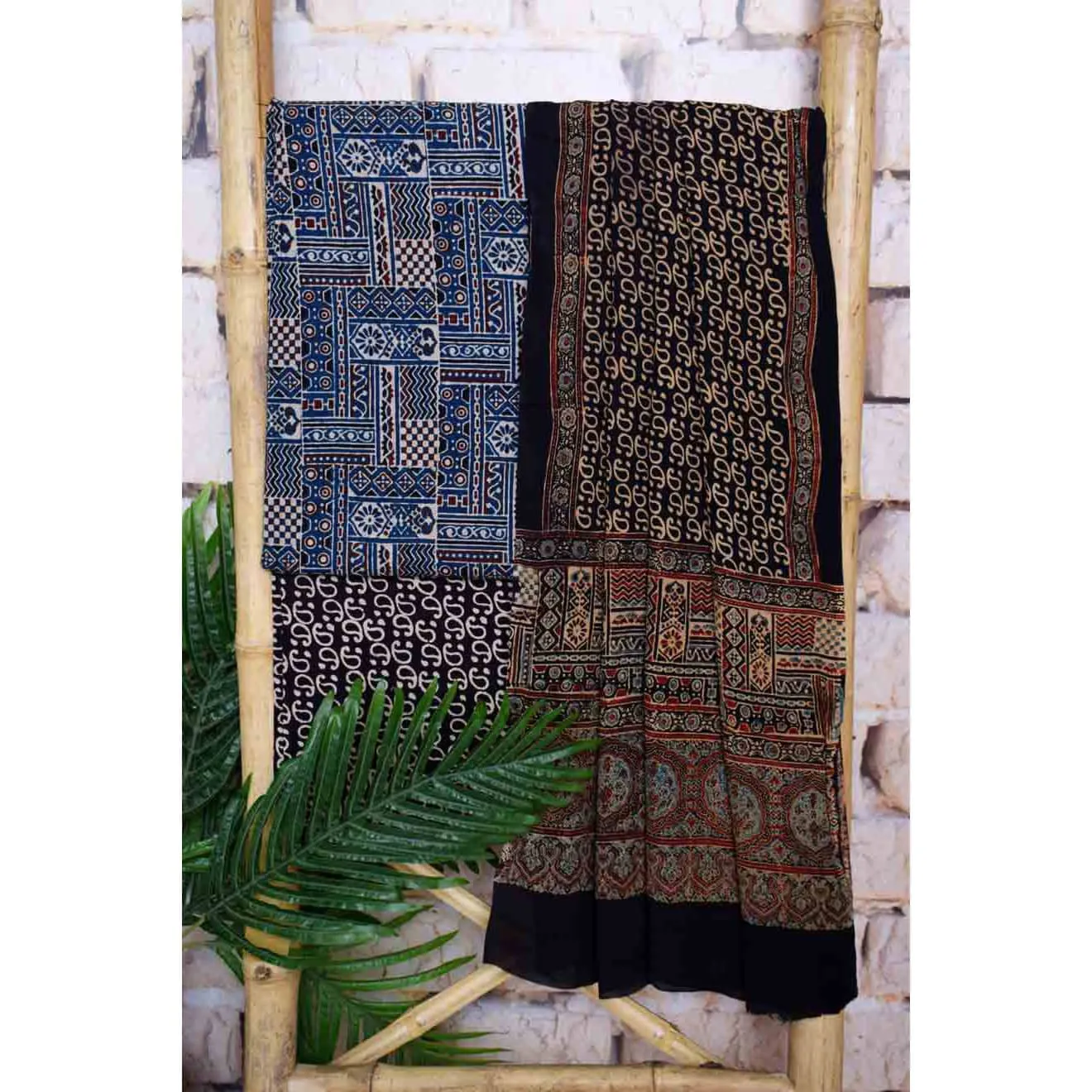 Blue Ajrakh Cotton Set with Viscose Georgette Dupatta
