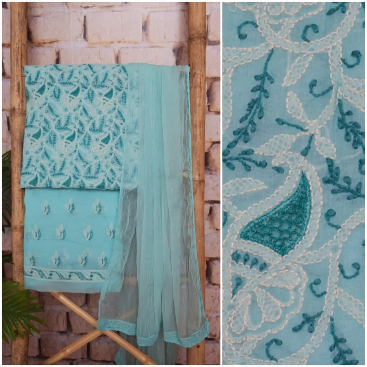 Blue Chikankari Unstitched Suit