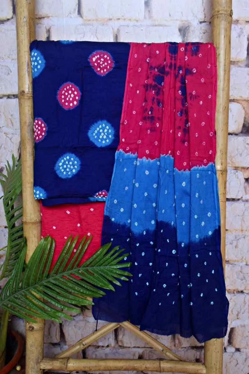 Blue Cotton Bandhani Suit