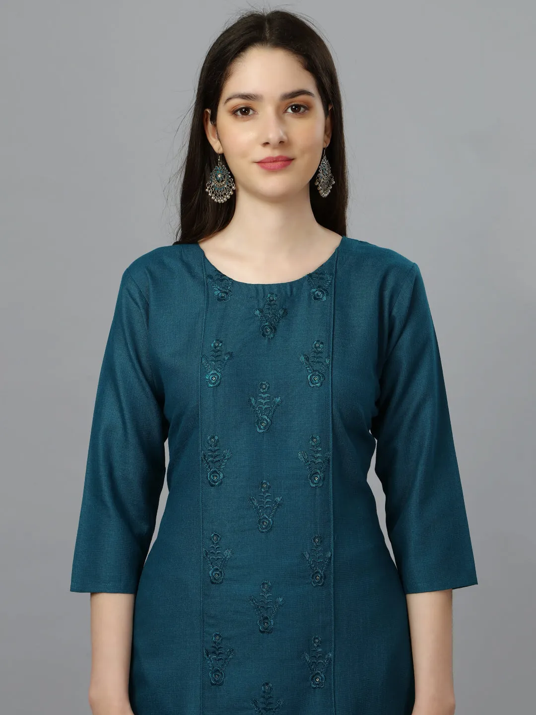 Blue Heavy Cotton Magic Slub With Casual Embroidery Kurti
