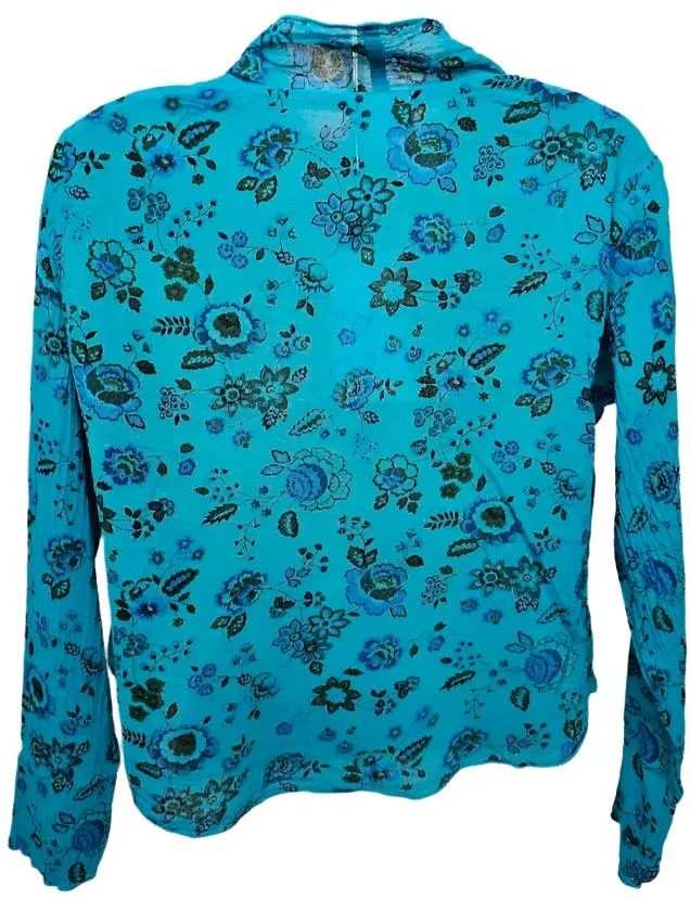 Bolero Jacket Sheer Long Sleeve Tropical Floral Blue/Green Women's bb901