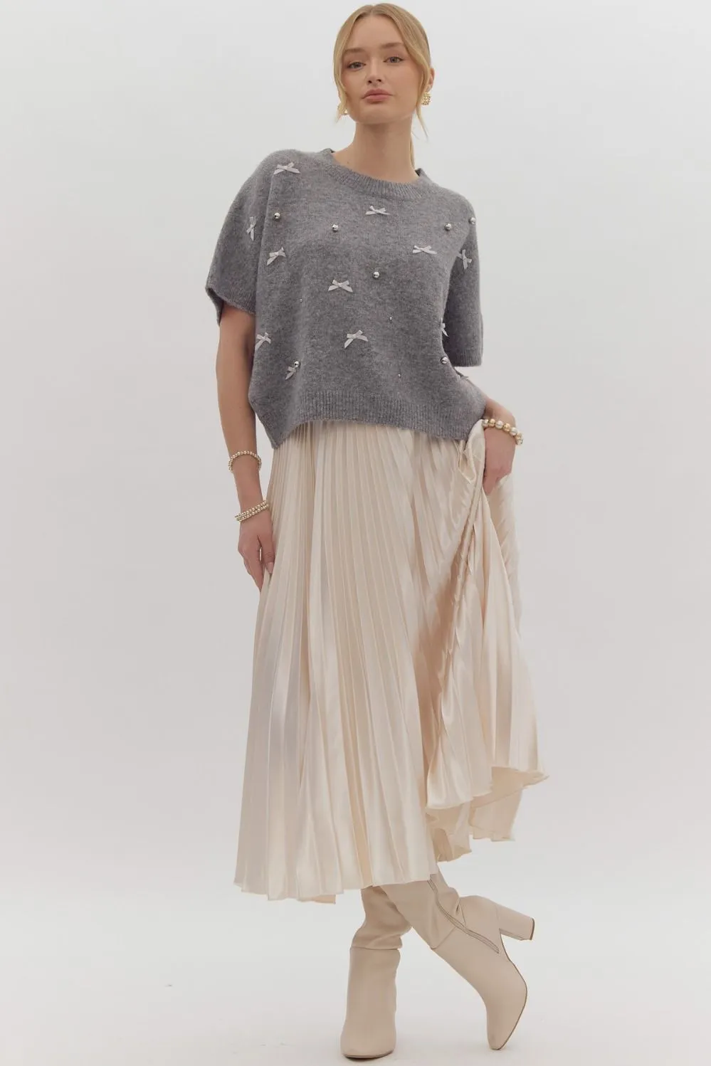 Bows & Pearl Sweater Top