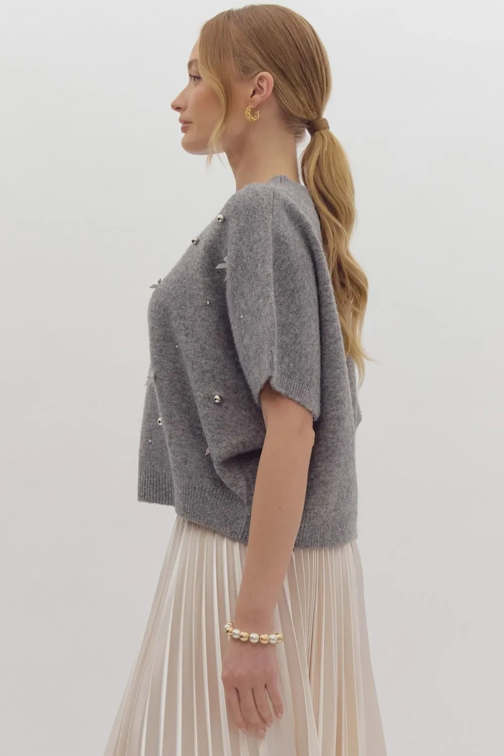 Bows & Pearl Sweater Top