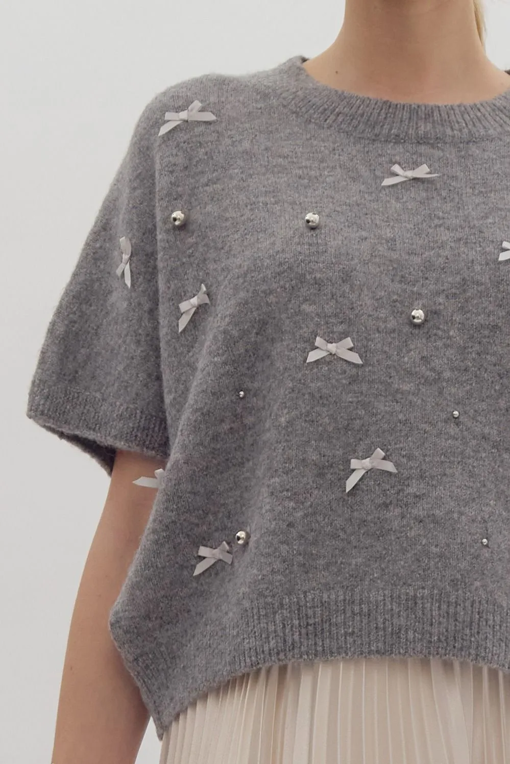 Bows & Pearl Sweater Top