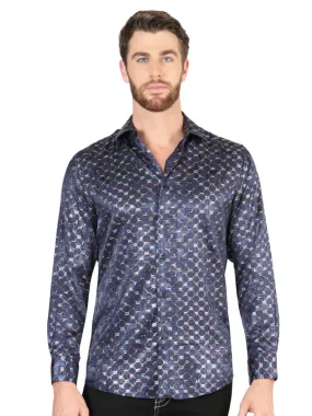 Camisa Casual Manga Larga Estampada Marino/Oro para Hombre 'El Señor de los Cielos' - ID: 44548
