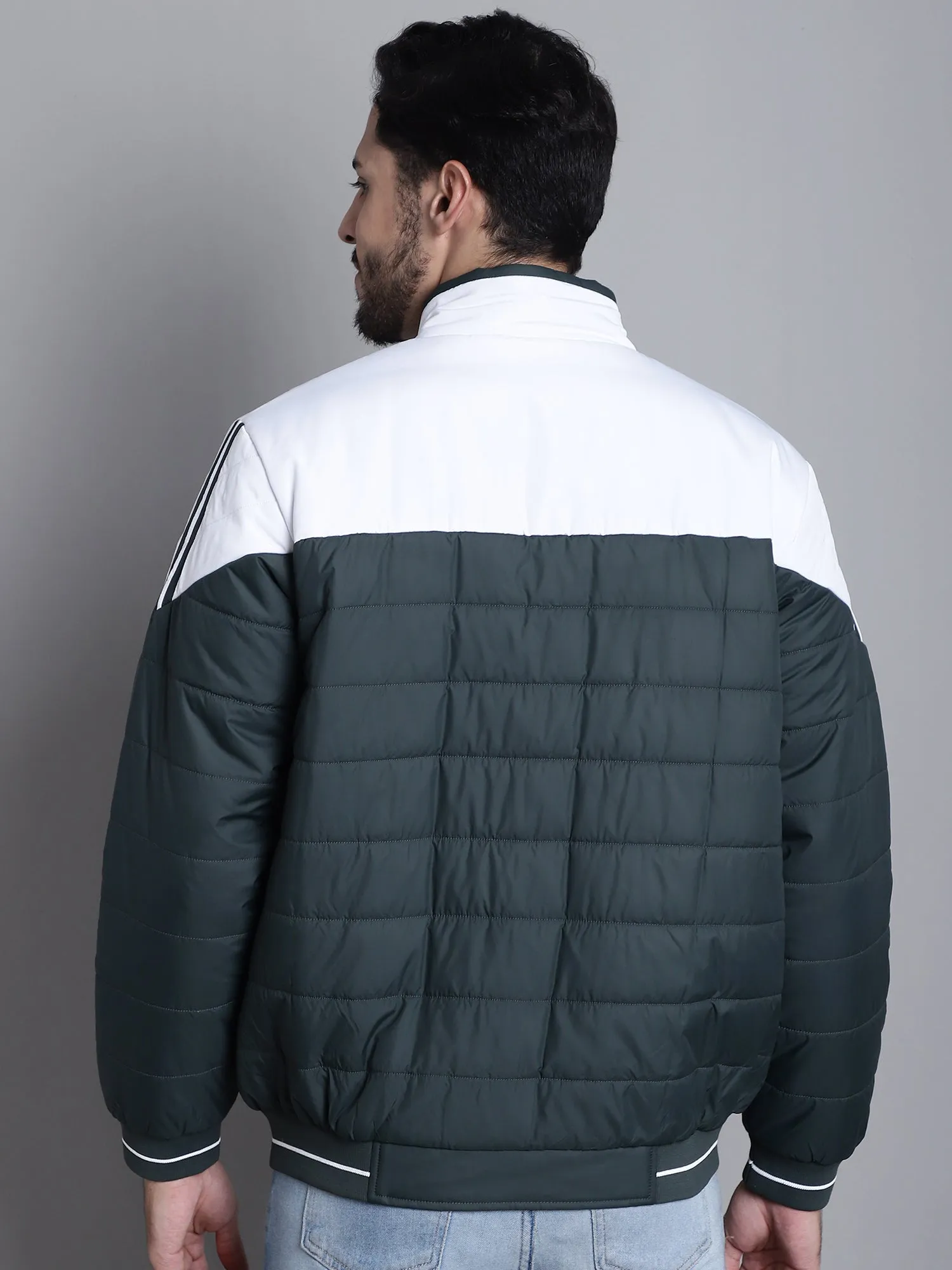 Cantabil Color Blocked Olive Full Sleeves Mock Collar Regular Fit Casual Jacket for Men