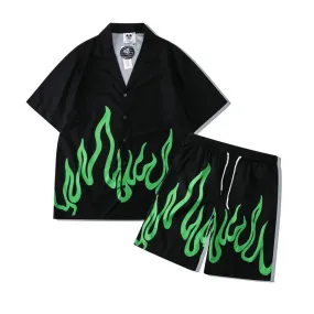 Casual Flame Loose Short-sleeved Shirt Shorts Suit Men