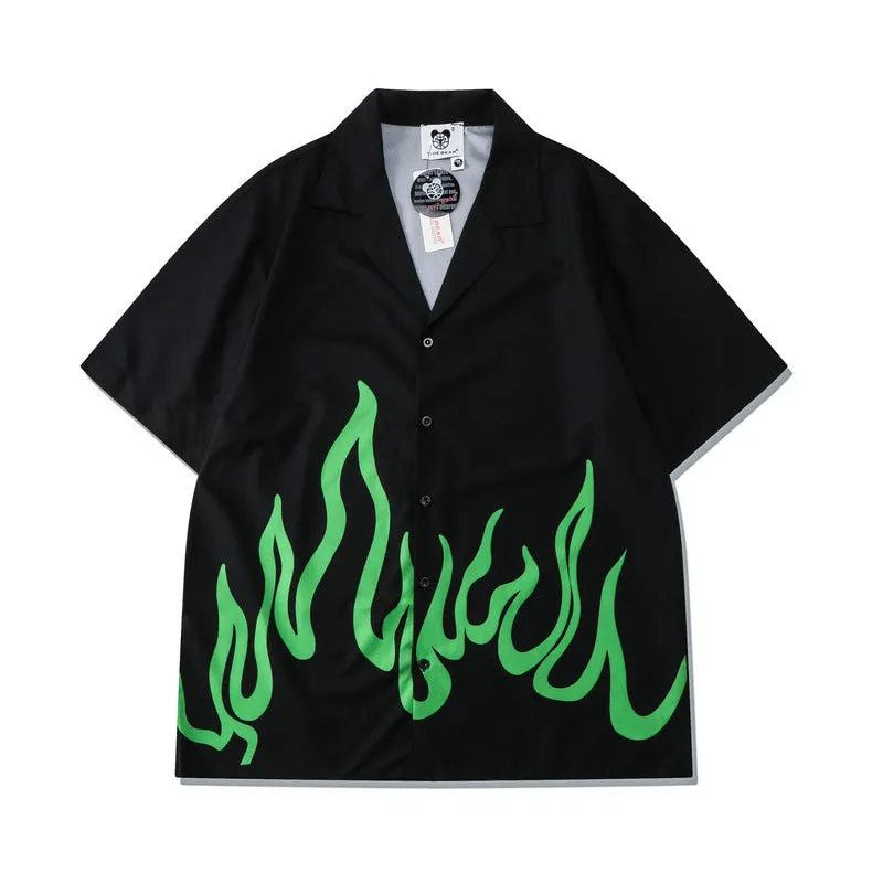 Casual Flame Loose Short-sleeved Shirt Shorts Suit Men