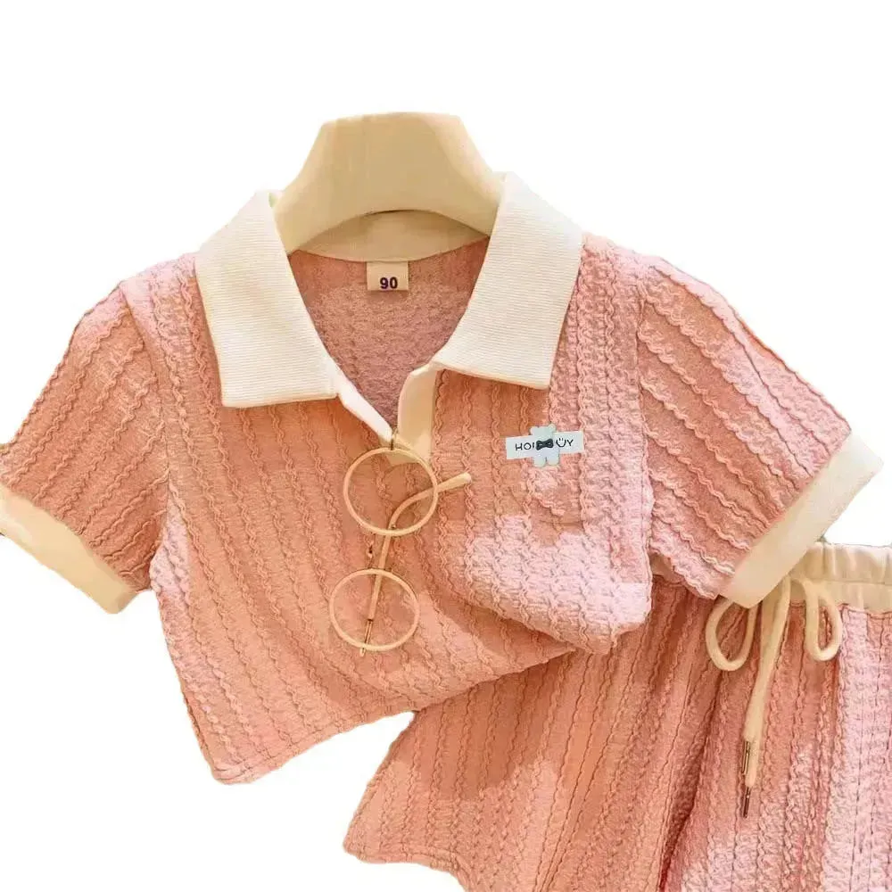 Casual Summer Girls' Suit Shorts Polo Two-piece Set