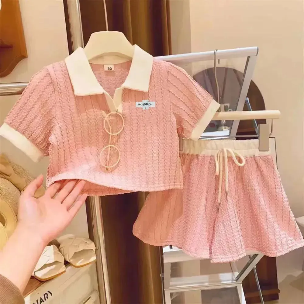 Casual Summer Girls' Suit Shorts Polo Two-piece Set