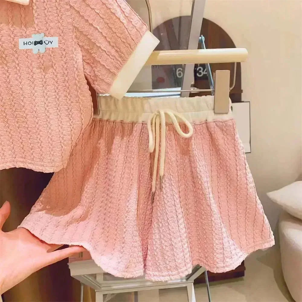 Casual Summer Girls' Suit Shorts Polo Two-piece Set