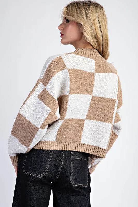 Checker Print Cropped Sweater Top