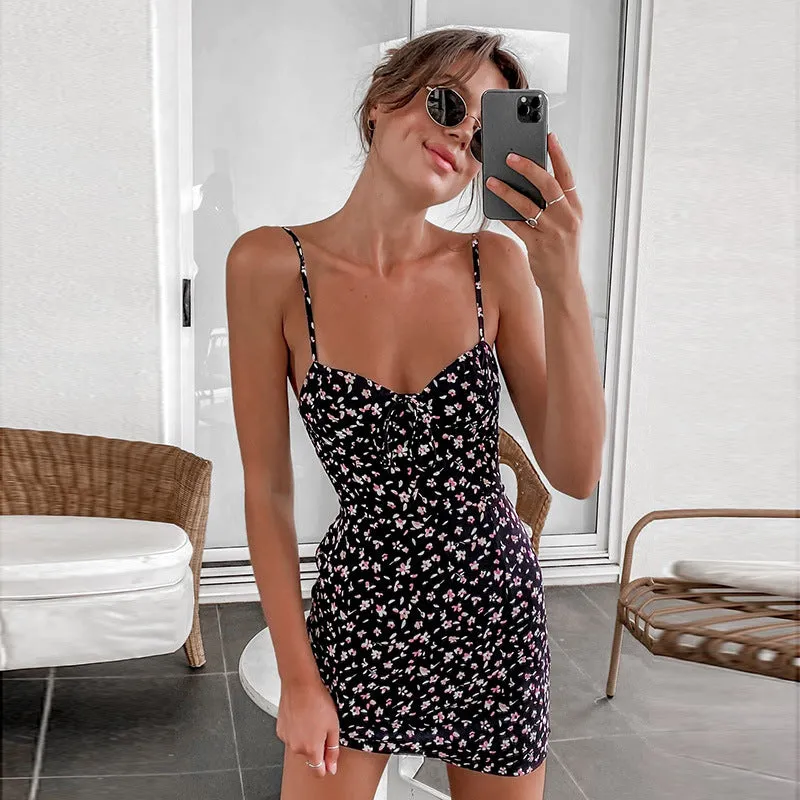 Chic Spaghetti Strap Floral Mini Dress