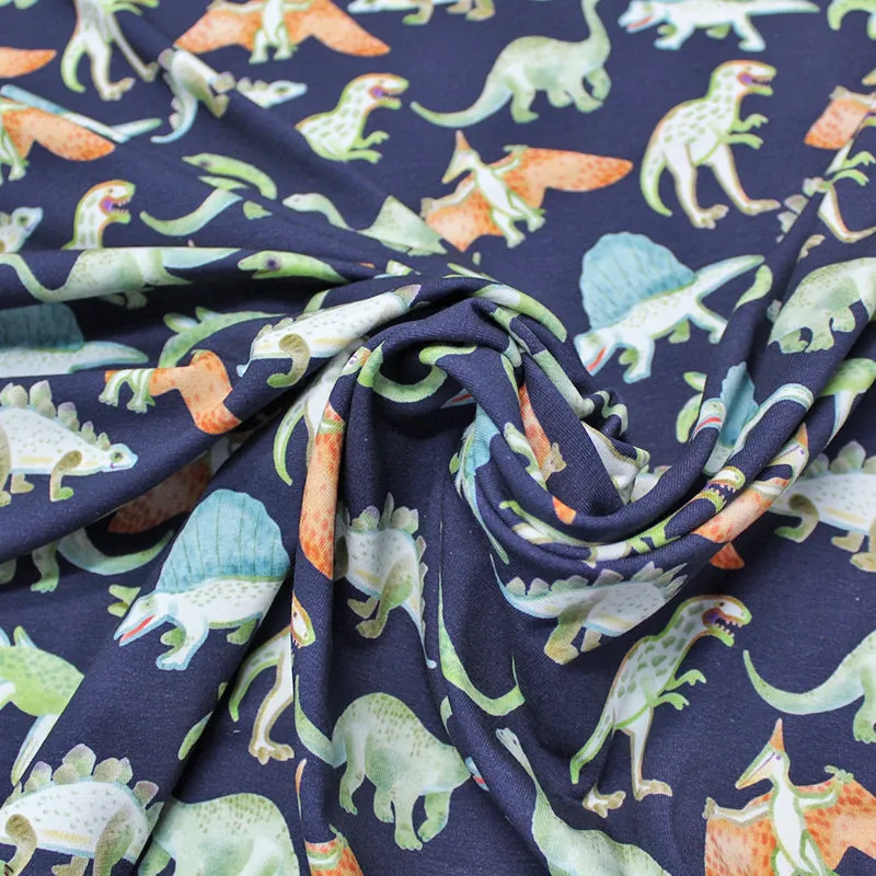 Children's Cotton Elastane Jersey - Navy - Dino