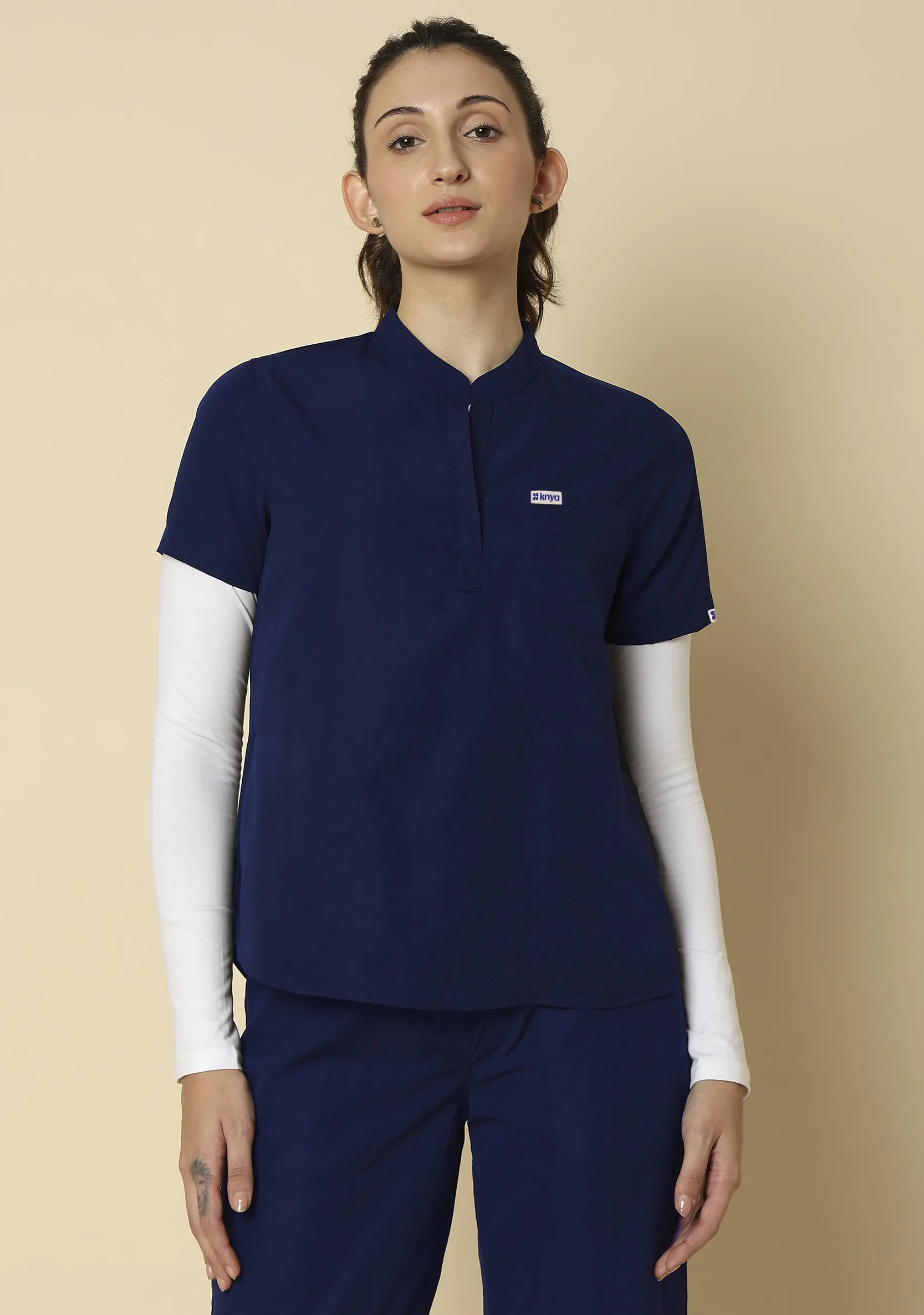 Classic Women's Mandarin Collar (Navy) Scrub