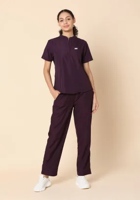 Classic Women's Mandarin Collar (Wine) Plus Size Scrub