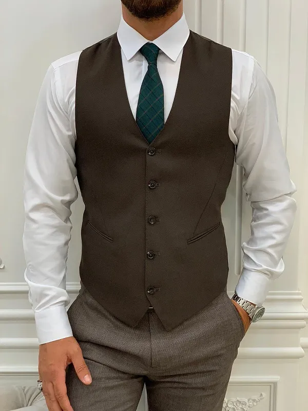 Coffee Notch Lapel Plaid Groom Suit for Men by GentWith.com