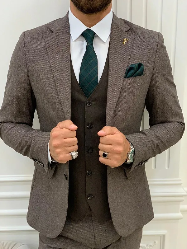 Coffee Notch Lapel Plaid Groom Suit for Men by GentWith.com